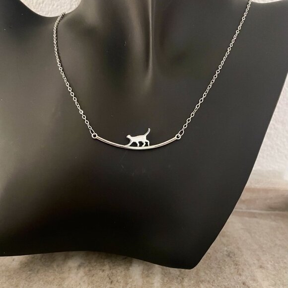 925 Sterling Silver Cat Bar Necklace Curve Bar Necklace Dainty Kitty Necklace - Picture 6 of 8